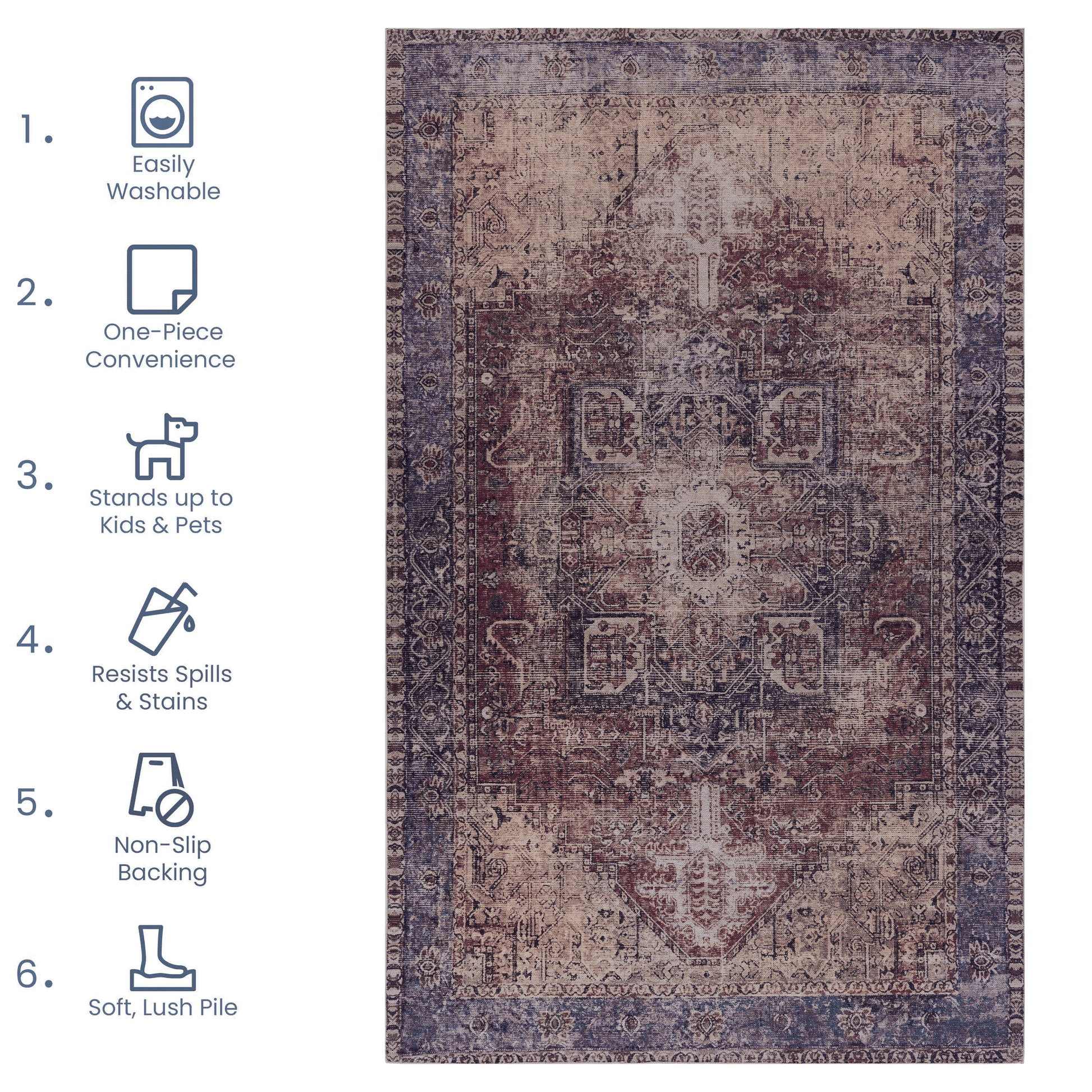 Area Rugs 4x6, Washable Rug, Low - Pile, Non - Slip, Non - Shedding, Foldable, Kid & Pet Friendly - Area Rugs for living room, bedroom, kitchen, dining room rug - for Gifts, (Burgundy, 4' x 6')as PicAbstract Rugs