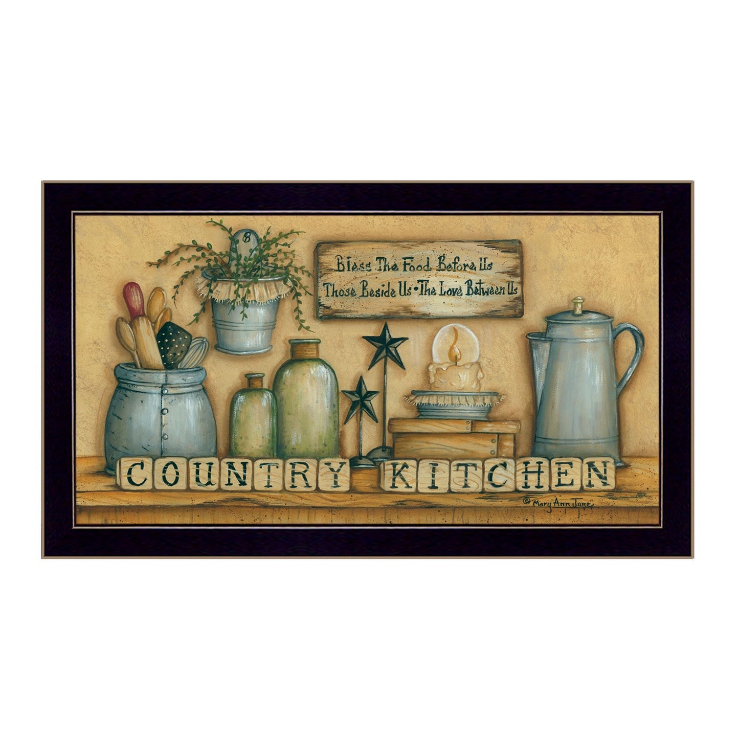 "Country Kitchen" By Mary June, Printed Wall Art, Ready To Hang Framed Poster, Black Framewall artas Picwall art