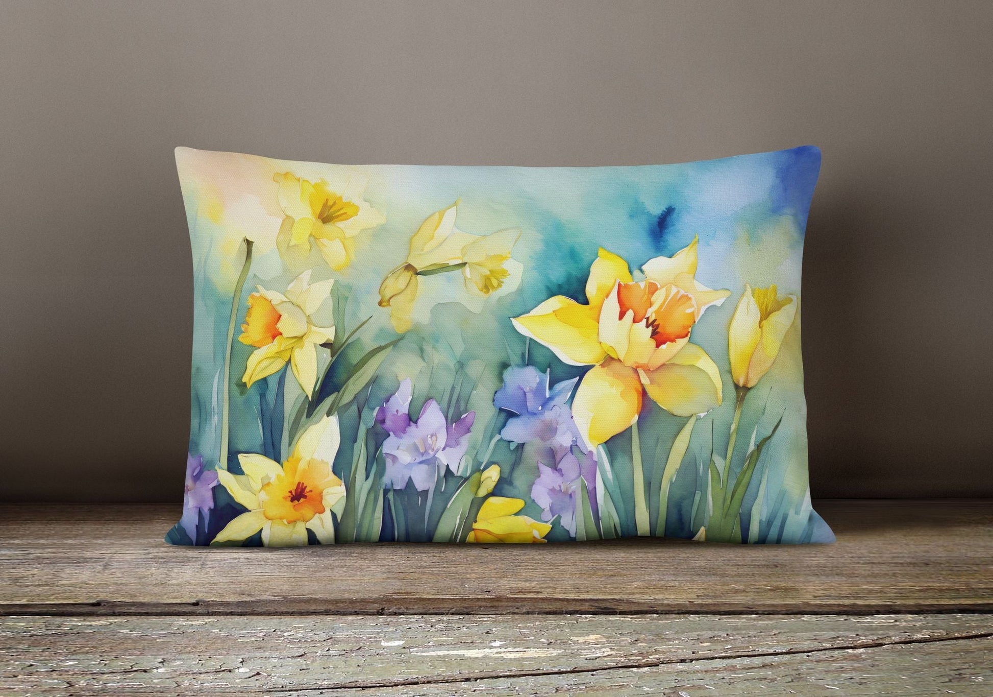 Flowers in Watercolor Throw Pillow Throw Pillow for Indoor Couch Bed Outdoor Patio Washable, Daffodils 1561,12Hx16WDefaultdecor pillows