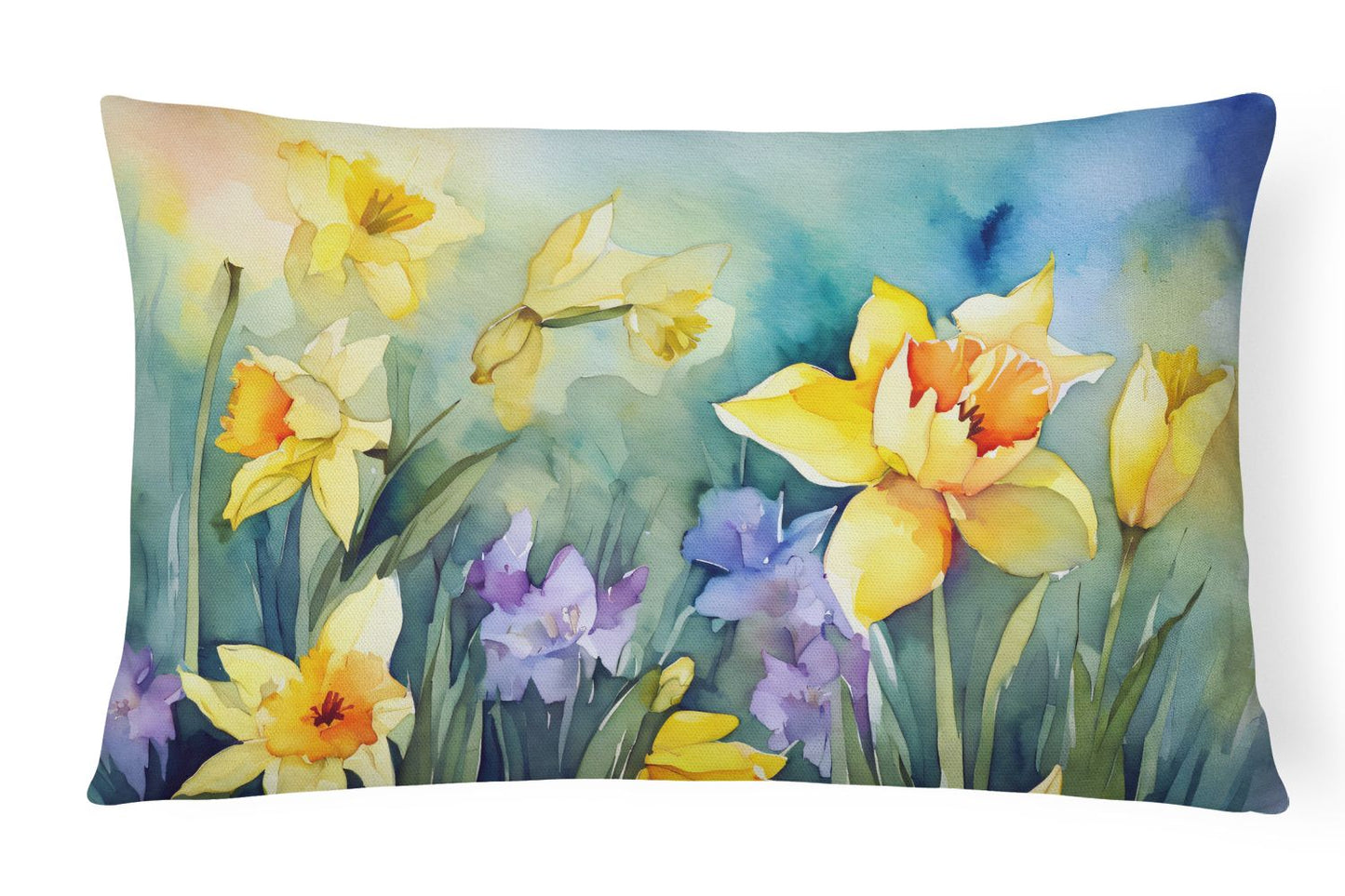 Flowers in Watercolor Throw Pillow Throw Pillow for Indoor Couch Bed Outdoor Patio Washable, Daffodils 1561,12Hx16WDefaultdecor pillows