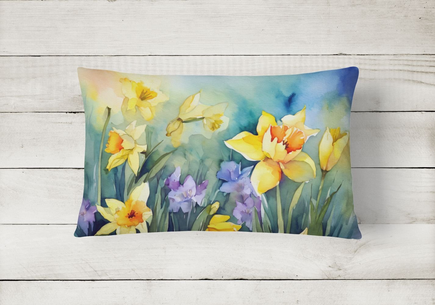 Flowers in Watercolor Throw Pillow Throw Pillow for Indoor Couch Bed Outdoor Patio Washable, Daffodils 1561,12Hx16WDefaultdecor pillows