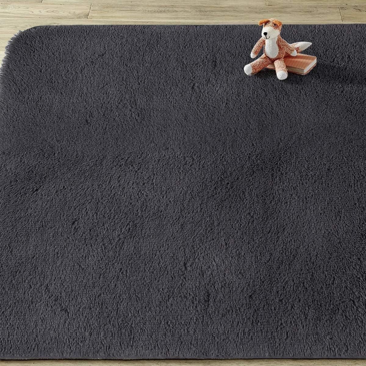Fluffy Luxury Large Area Rug, Non - Skid Fleece Carpets For Bedroom,Living/Kids Room ,Home Décor, Soft Plush Furry, Floor Rug (5x7 Feet, Grey),Washable5.0' * 7.0'Abstract Rugs