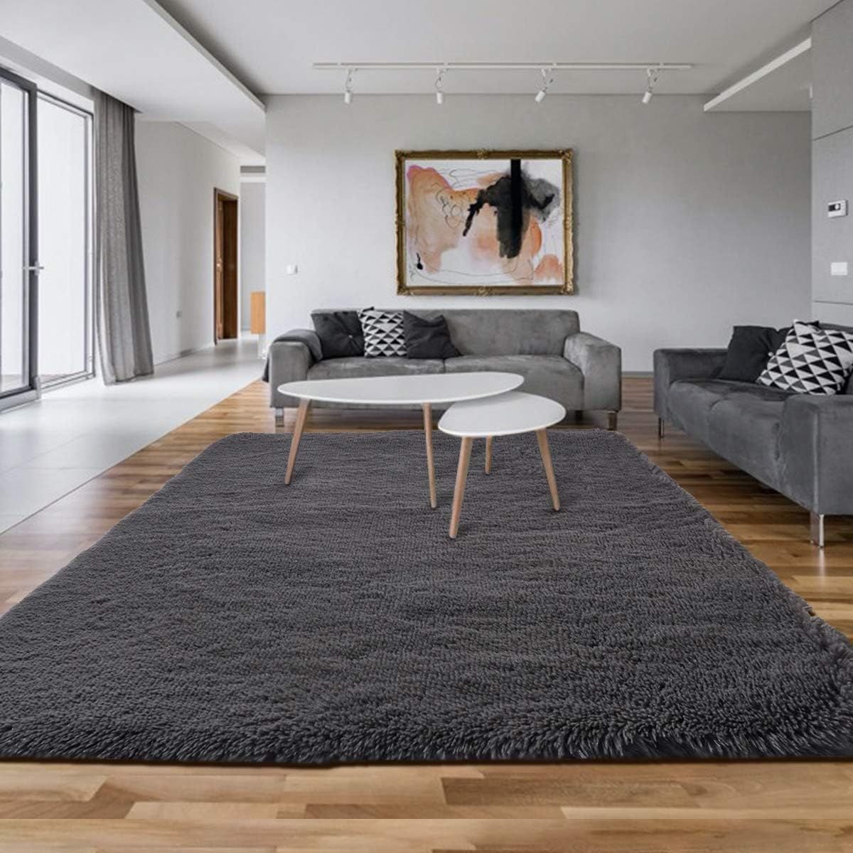 Fluffy Luxury Large Area Rug, Non - Skid Fleece Carpets For Bedroom,Living/Kids Room ,Home Décor, Soft Plush Furry, Floor Rug (5x7 Feet, Grey),Washable5.0' * 7.0'Abstract Rugs