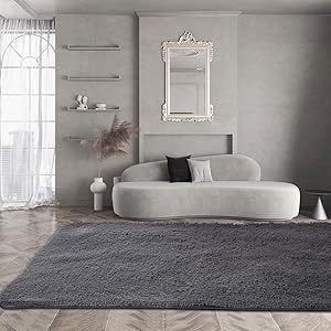 Fluffy Luxury Large Area Rug, Non - Skid Fleece Carpets For Bedroom,Living/Kids Room ,Home Décor, Soft Plush Furry, Floor Rug (5x7 Feet, Grey),Washable5.0' * 7.0'Abstract Rugs