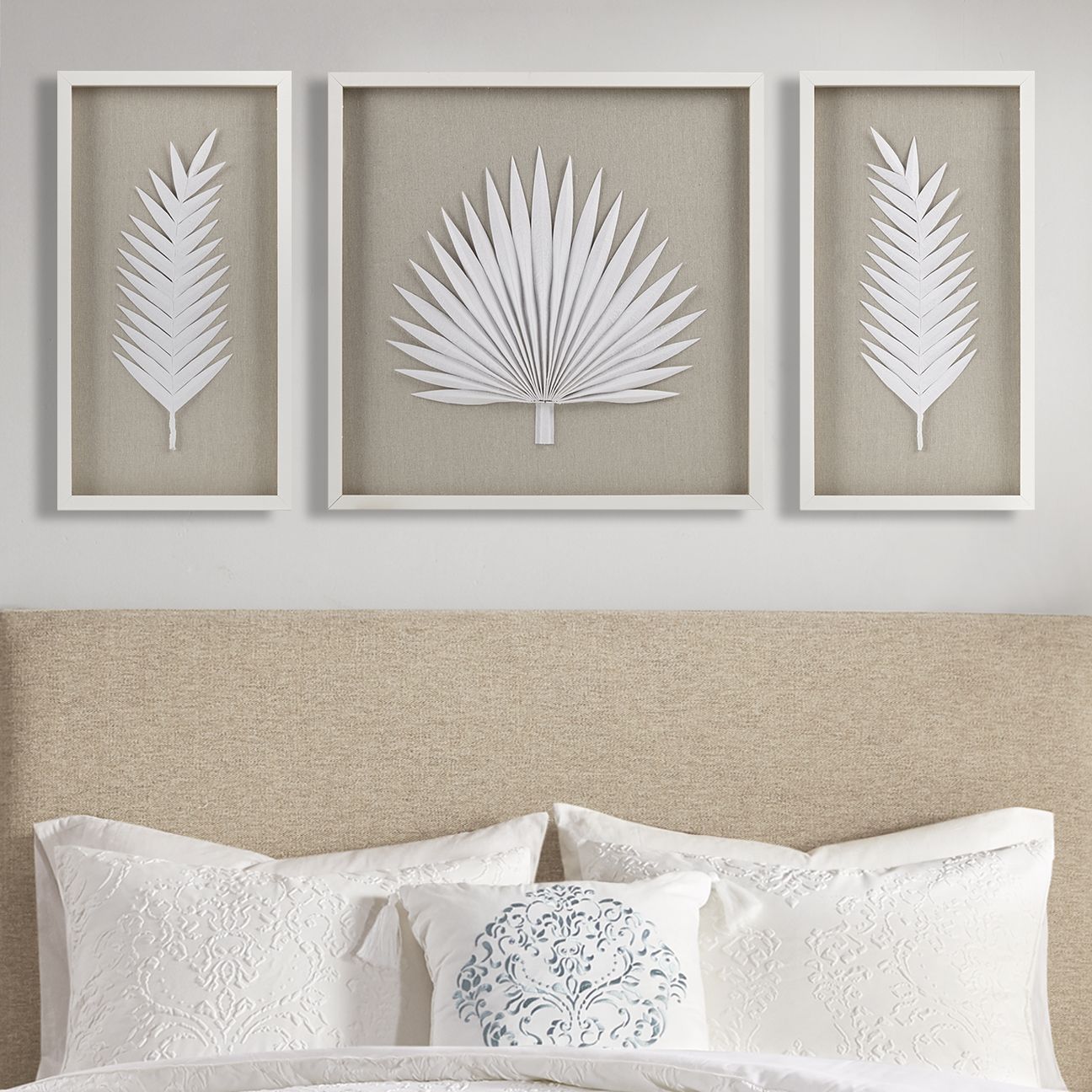 Framed Rice Paper Palm Leaves 3 - piece Shadowbox Wall Decor Setwall artas Picwall art