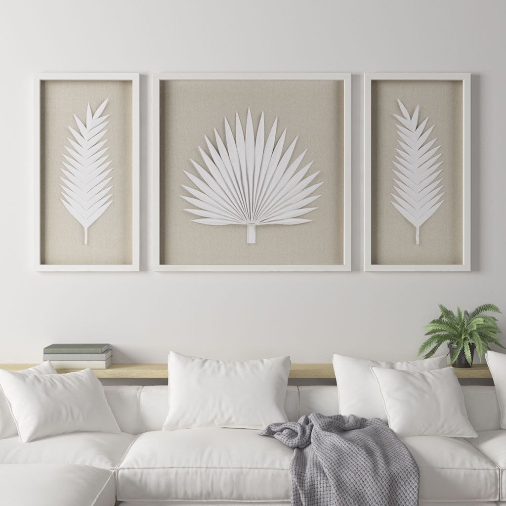 Framed Rice Paper Palm Leaves 3 - piece Shadowbox Wall Decor Setwall artas Picwall art