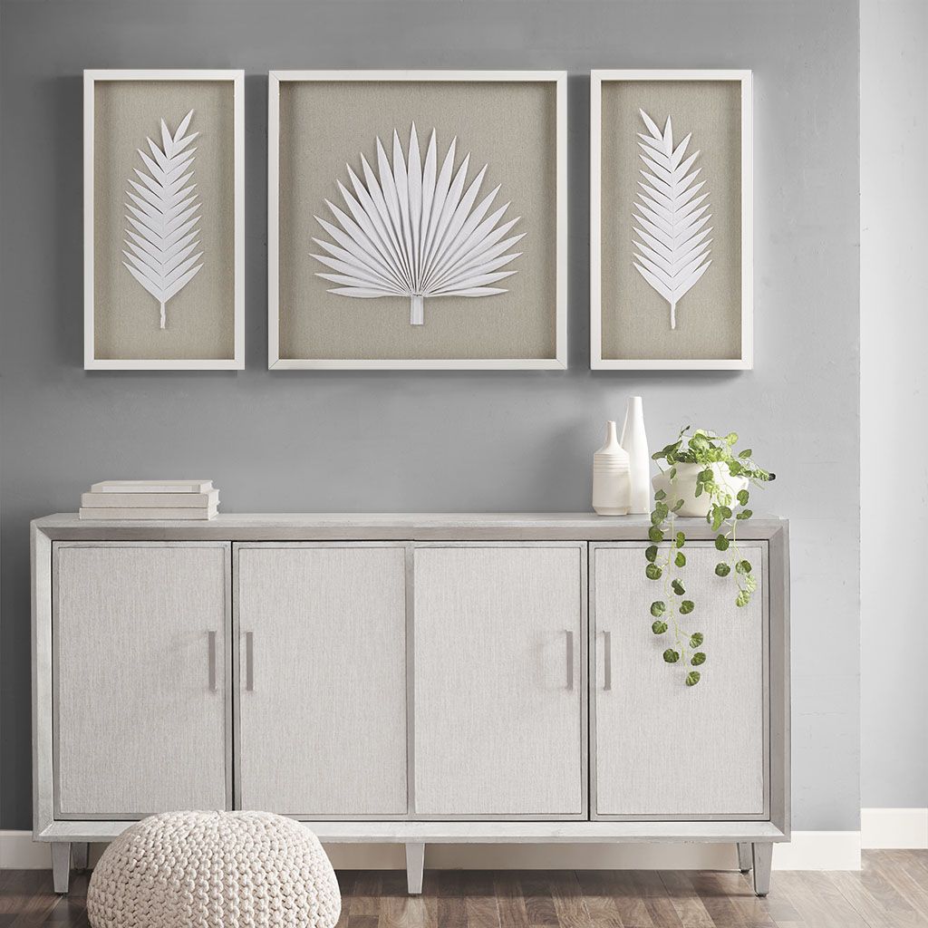 Framed Rice Paper Palm Leaves 3 - piece Shadowbox Wall Decor Setwall artas Picwall art