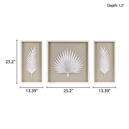 Framed Rice Paper Palm Leaves 3 - piece Shadowbox Wall Decor Setwall artas Picwall art