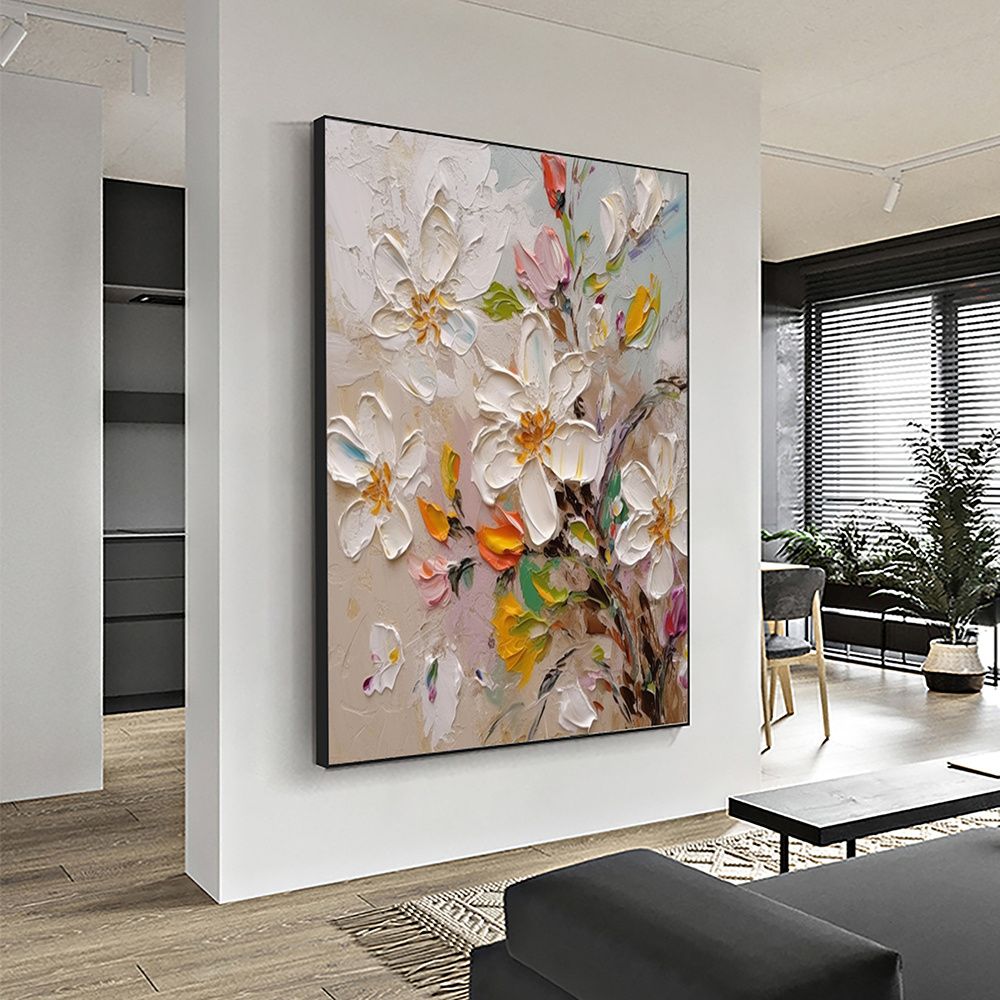 Hand Painted Oil Painting Abstract Blooming Flower Oil Painting Large Wall Art Original Knife Floral Painting Textured Wall Art Boho Art Modern Living Room Decorwall art90X120cmwall art