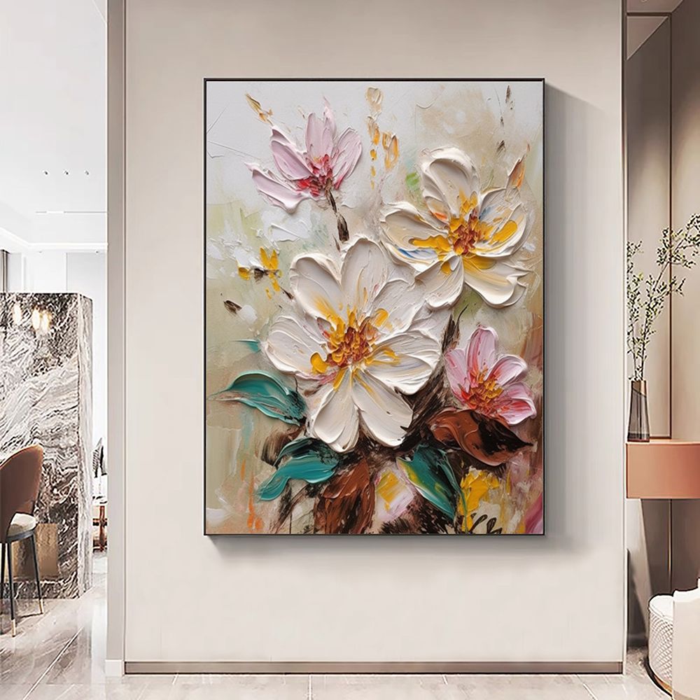 Hand Painted Oil Painting Abstract Blooming Flower Oil Painting Large Wall Art Original Knife Floral Painting Textured Wall Art Boho Art Modern Living Room Decorwall art150X220cmwall art