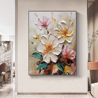 Hand Painted Oil Painting Abstract Blooming Flower Oil Painting Large Wall Art Original Knife Floral Painting Textured Wall Art Boho Art Modern Living Room Decorwall art100X150cmwall art