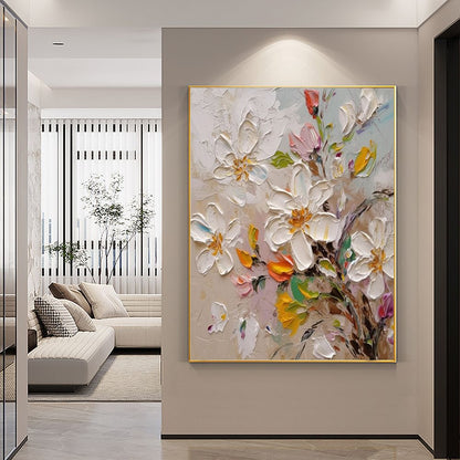 Hand Painted Oil Painting Abstract Blooming Flower Oil Painting Large Wall Art Original Knife Floral Painting Textured Wall Art Boho Art Modern Living Room Decorwall art150X220cmwall art