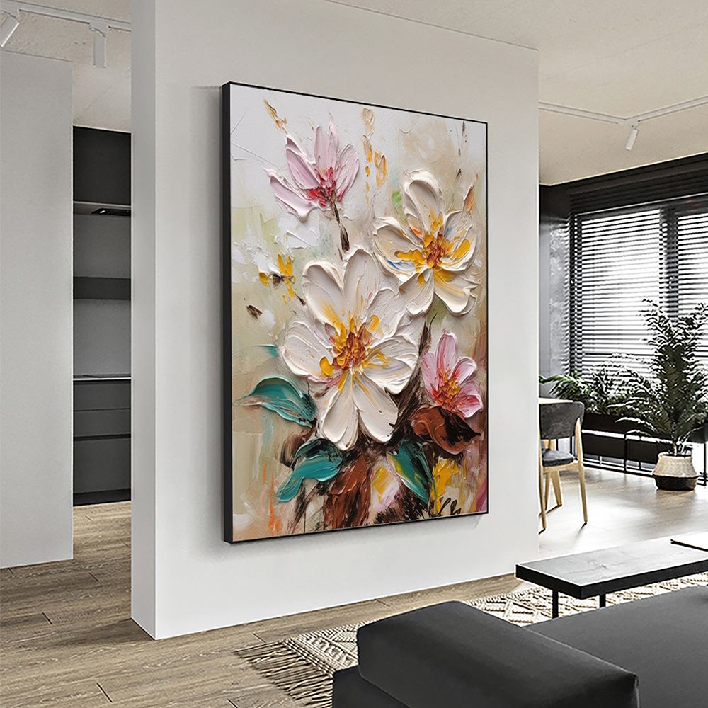 Hand Painted Oil Painting Abstract Blooming Flower Oil Painting Large Wall Art Original Knife Floral Painting Textured Wall Art Boho Art Modern Living Room Decorwall art90X120cmwall art