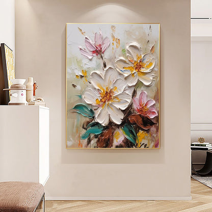 Hand Painted Oil Painting Abstract Blooming Flower Oil Painting Large Wall Art Original Knife Floral Painting Textured Wall Art Boho Art Modern Living Room Decorwall art60X90cmwall art