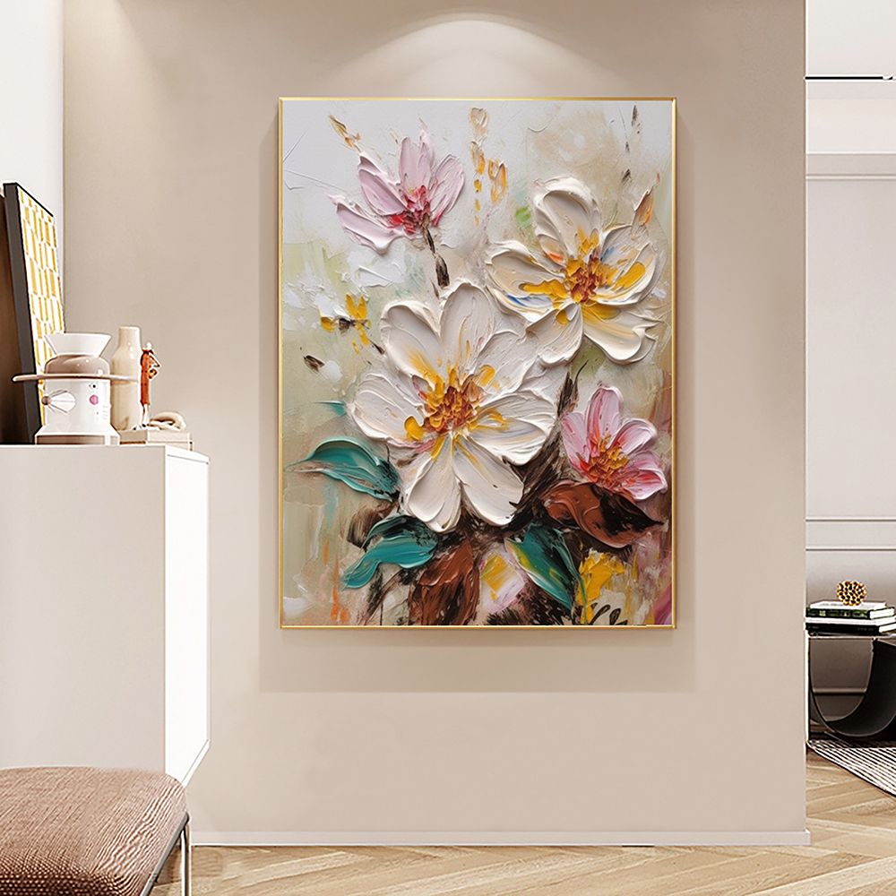 Hand Painted Oil Painting Abstract Blooming Flower Oil Painting Large Wall Art Original Knife Floral Painting Textured Wall Art Boho Art Modern Living Room Decorwall art100X150cmwall art