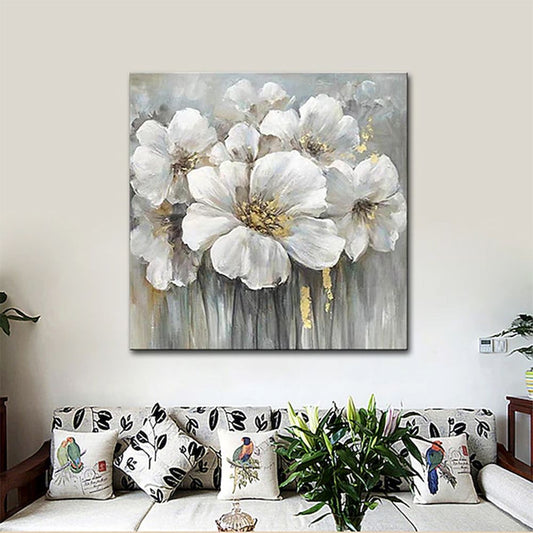 Hand Painted Oil Paintings Hand Painted Square Floral / Botanical Pop Art Living Room Hallway Bedroom Luxurious Decorative Paintingwall art60x60cmwall art