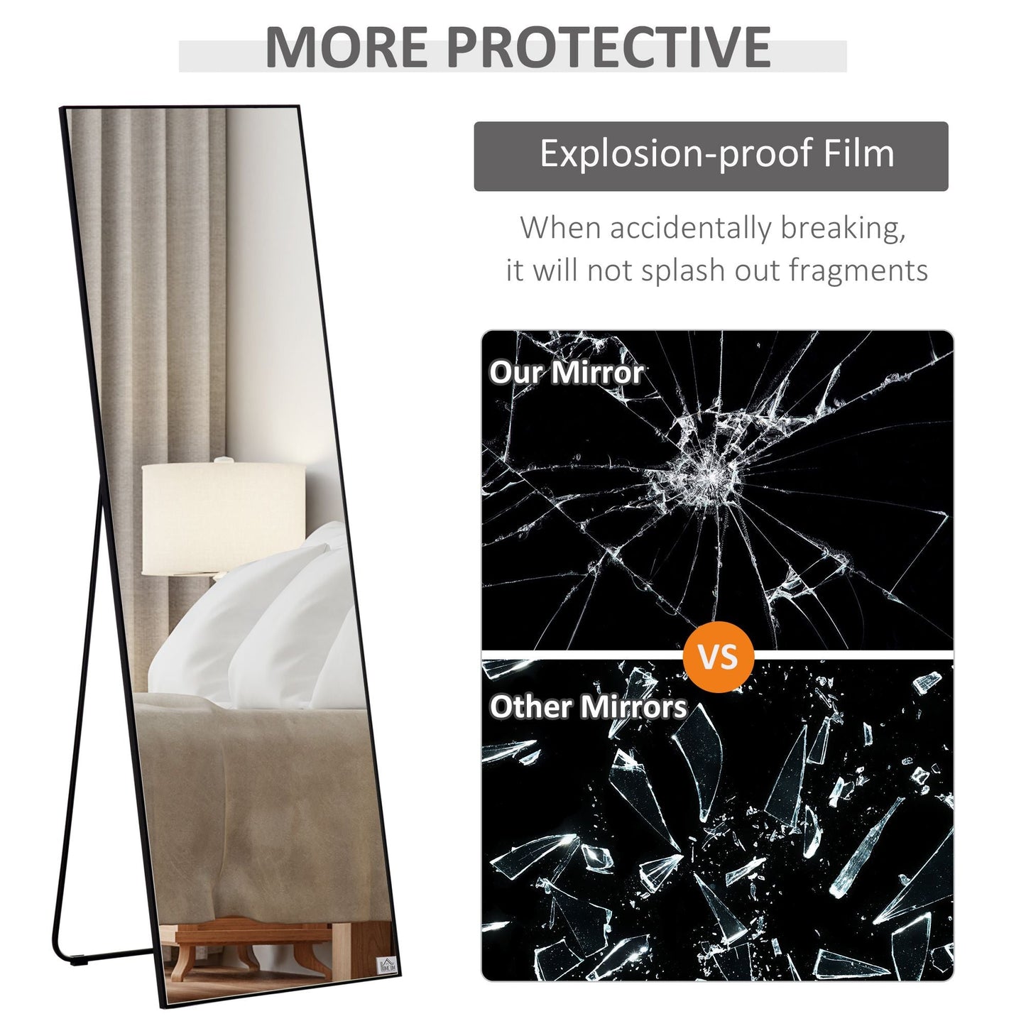 HOMCOM Full Length Glass Mirror, Freestanding or Wall Mounted Dress Mirror for Bedroom, Living Room, Bathroom, 19.75" x 63.5", BlackMirrors, Decorative Mirrorsas PicMirrors