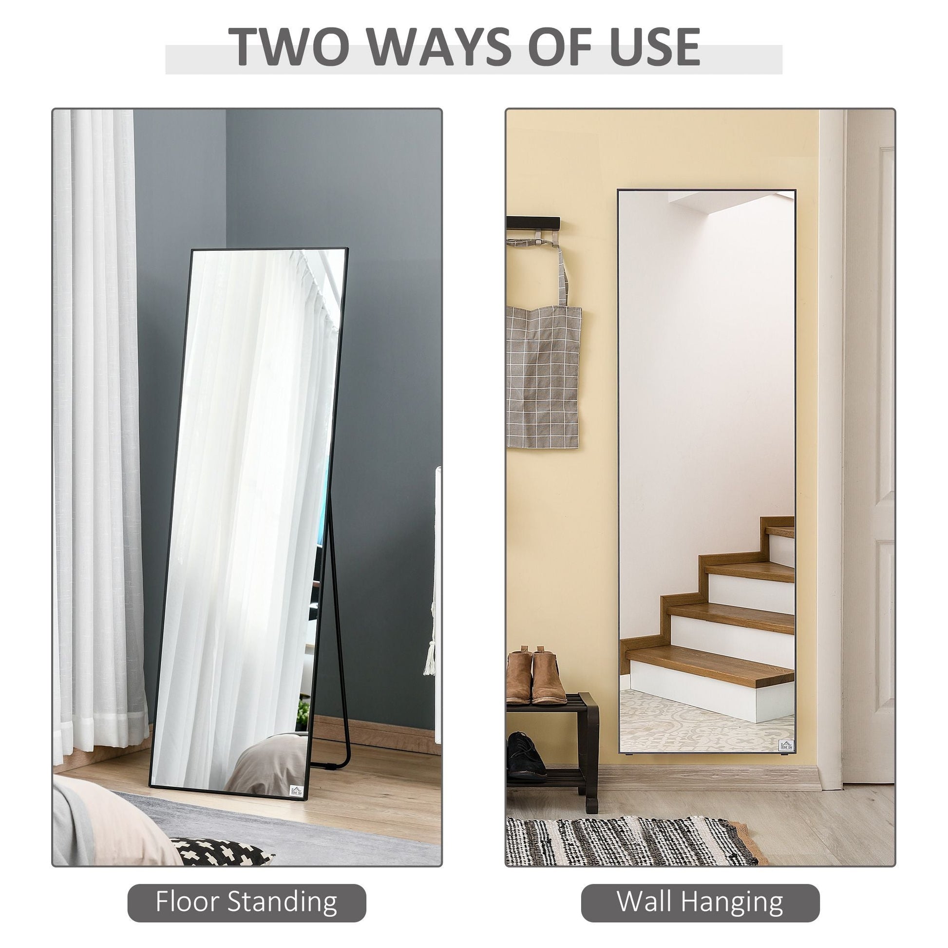 HOMCOM Full Length Glass Mirror, Freestanding or Wall Mounted Dress Mirror for Bedroom, Living Room, Bathroom, 19.75" x 63.5", BlackMirrors, Decorative Mirrorsas PicMirrors