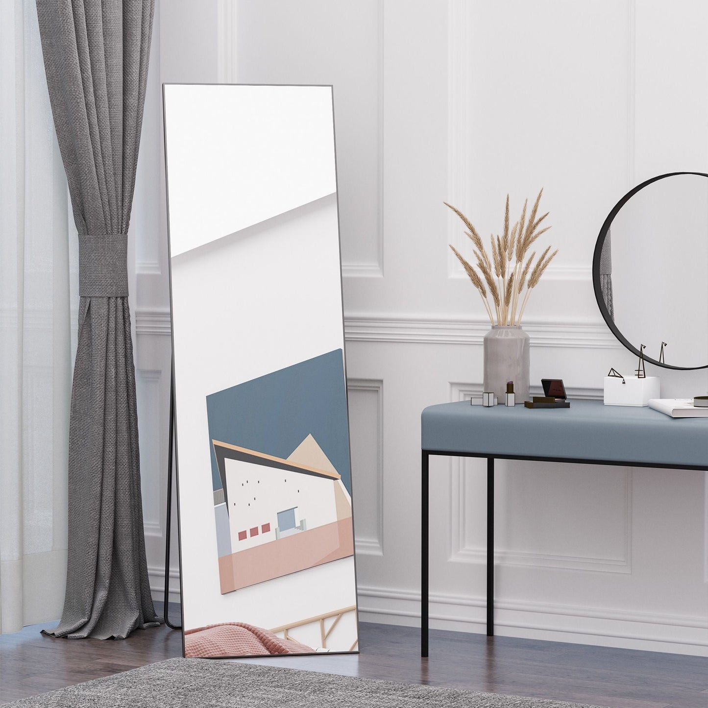 HOMCOM Full Length Glass Mirror, Freestanding or Wall Mounted Dress Mirror for Bedroom, Living Room, Bathroom, 19.75" x 63.5", BlackMirrors, Decorative Mirrorsas PicMirrors