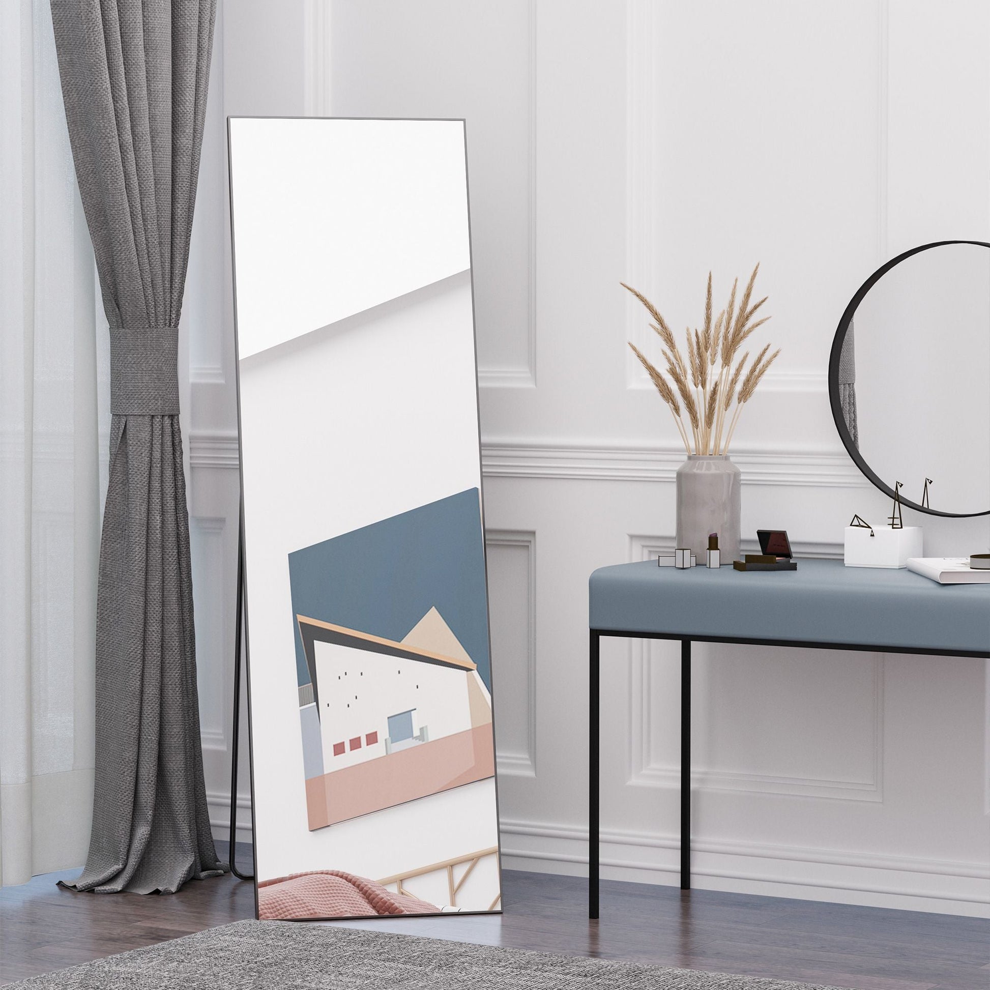 HOMCOM Full Length Glass Mirror, Freestanding or Wall Mounted Dress Mirror for Bedroom, Living Room, Bathroom, 19.75" x 63.5", BlackMirrors, Decorative Mirrorsas PicMirrors