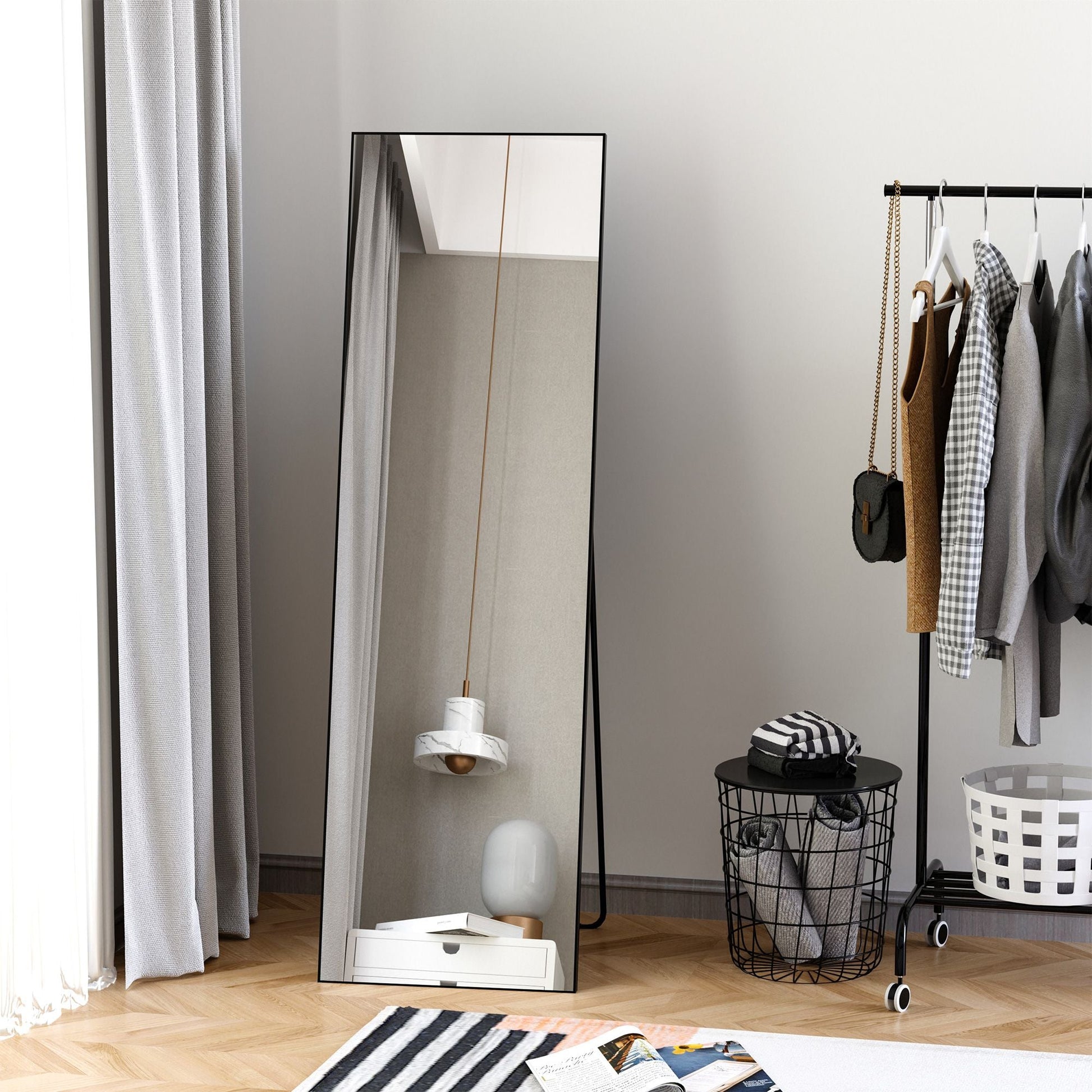 HOMCOM Full Length Glass Mirror, Freestanding or Wall Mounted Dress Mirror for Bedroom, Living Room, Bathroom, 19.75" x 63.5", BlackMirrors, Decorative Mirrorsas PicMirrors