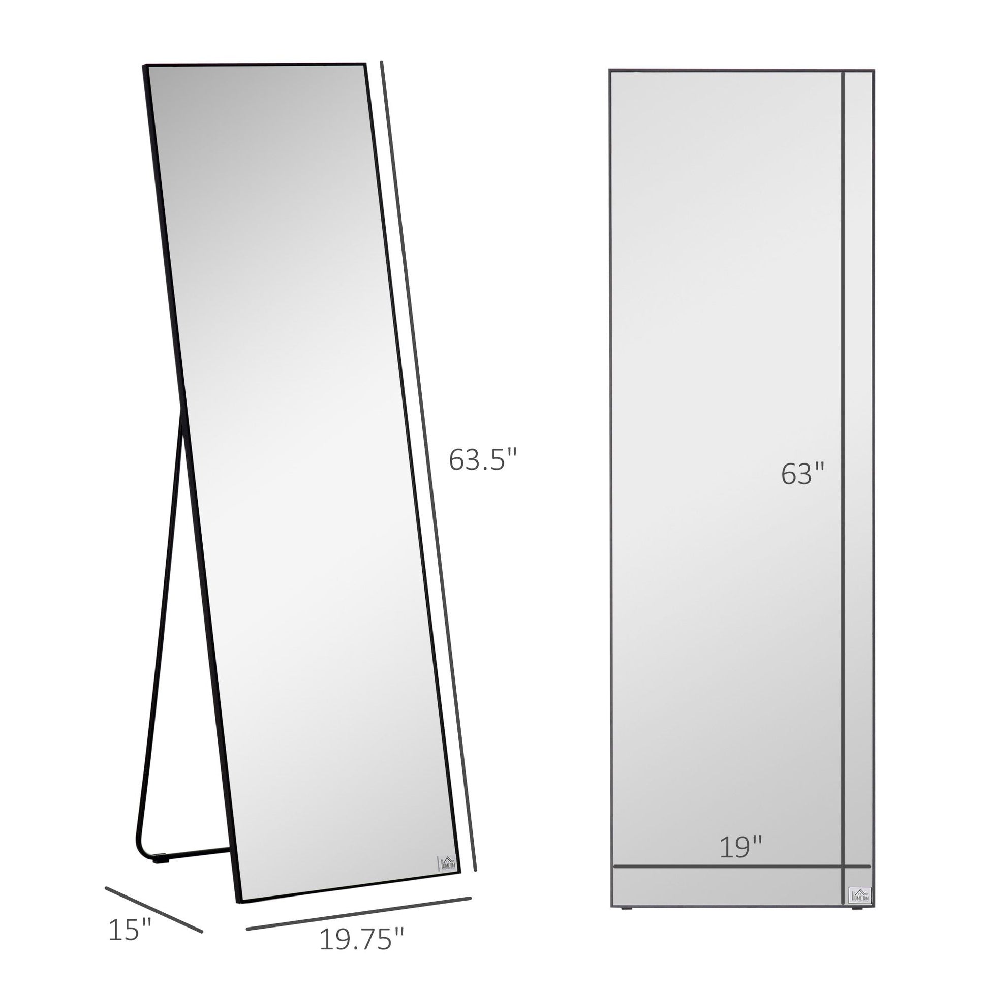HOMCOM Full Length Glass Mirror, Freestanding or Wall Mounted Dress Mirror for Bedroom, Living Room, Bathroom, 19.75" x 63.5", BlackMirrors, Decorative Mirrorsas PicMirrors