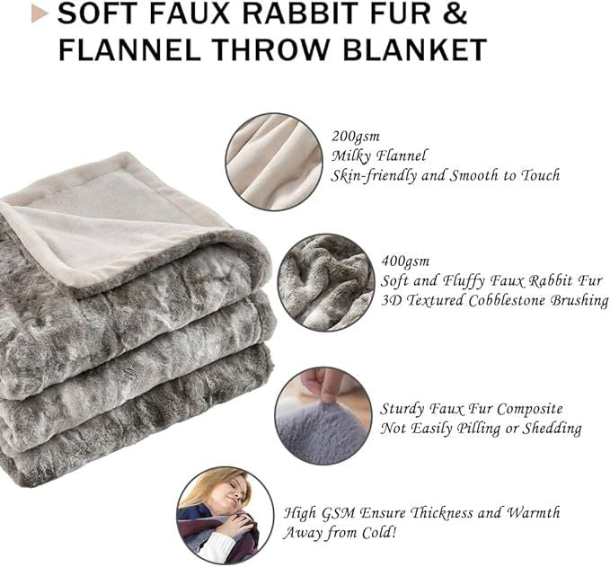 Krifey Faux Fur Throw Blanket, Super Soft Cozy Blanket, Luxury Fluffy Blanket Warm Plush Bed Throw Marbled Gray50" x 60"