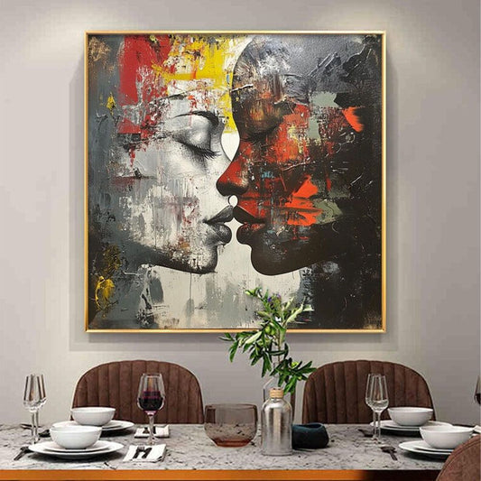 Original Kissing Couple Oil Painting Couple Lovers Canvas Wall Art Valentines Artwork Romantic Kissing Wall Art Modern Art for Bedroomwall art50x50cmwall art