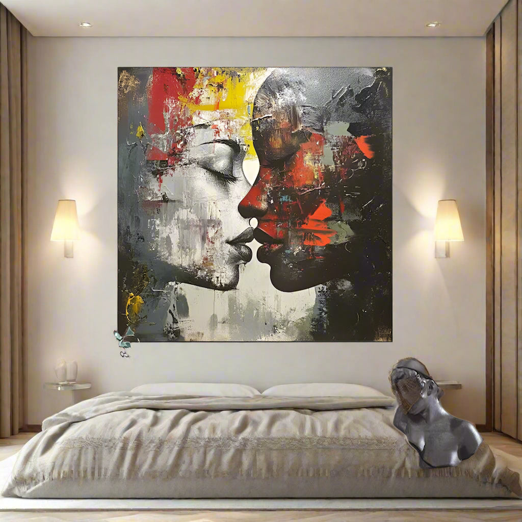 Original Kissing Couple Oil Painting Couple Lovers Canvas Wall Art Valentines Artwork Romantic Kissing Wall Art Modern Art for Bedroomwall art60x60cmwall art