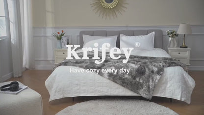 Krifey Faux Fur Throw Blanket, Super Soft Cozy Blanket, Luxury Fluffy Blanket Warm Plush Bed Throw Marbled Gray